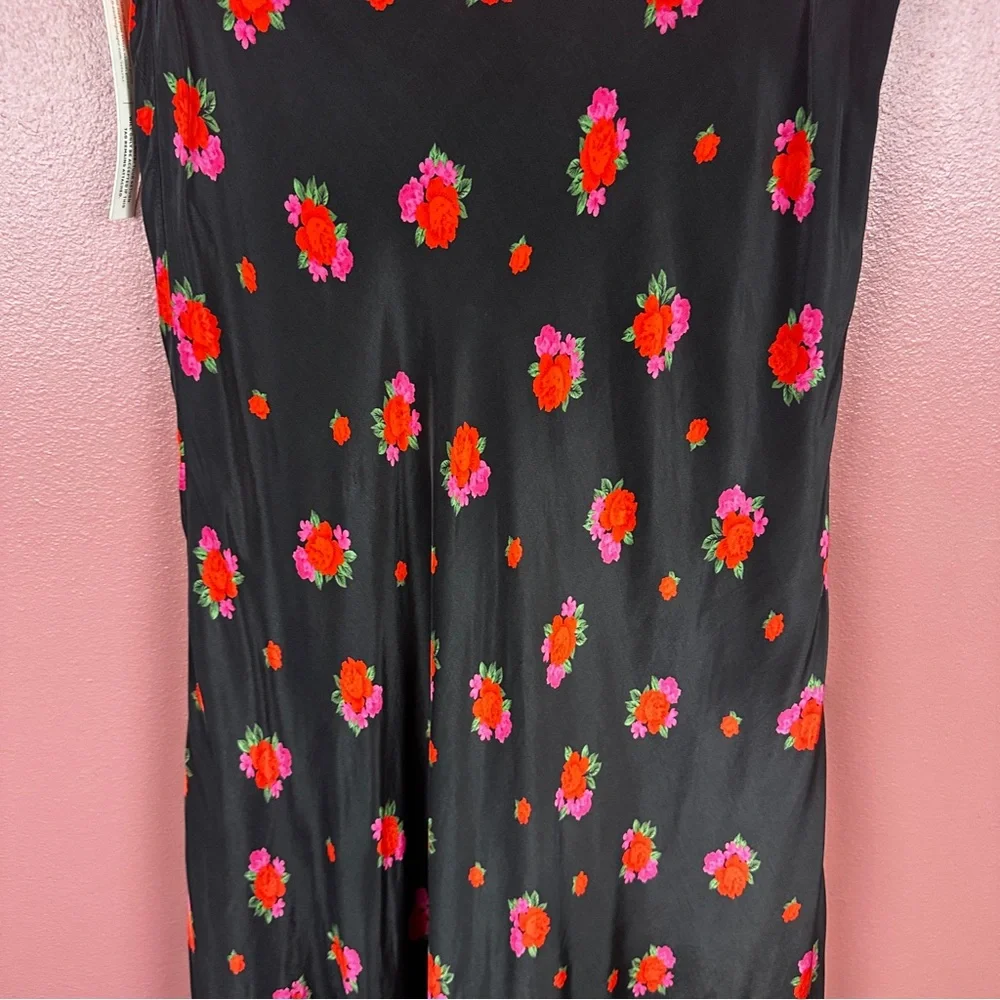 Bardot Black Maxi Skirt with Red Floral Print